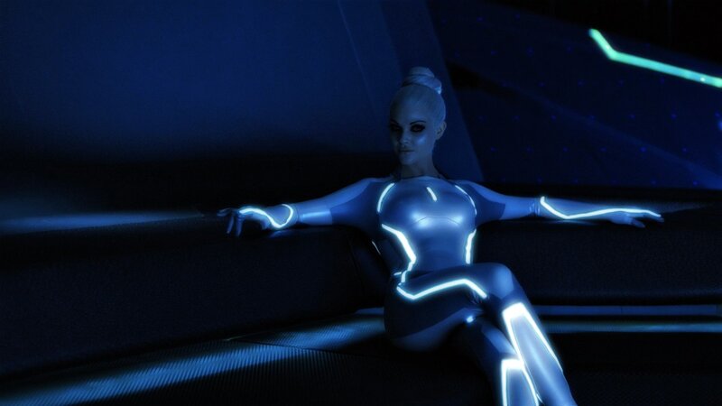 female character in glowing suit
