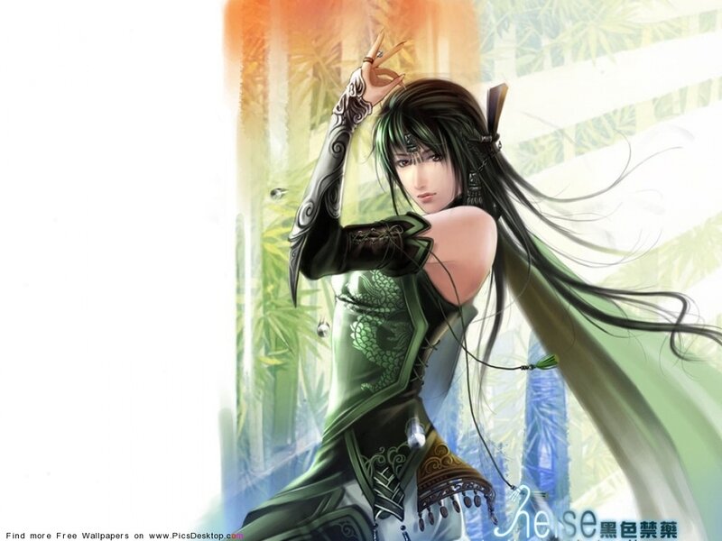 Female Character in Green Outfit — Serene