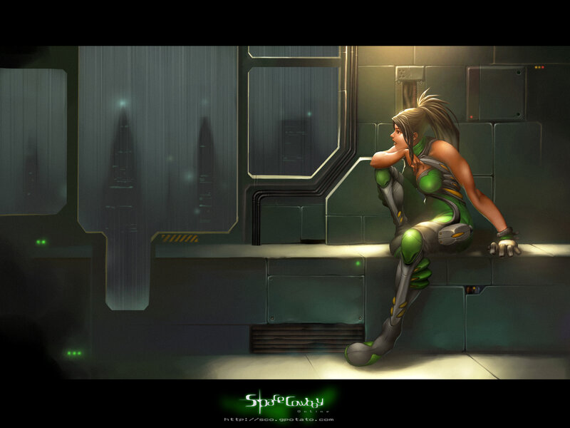 Female Character in Green Suit — Dramatic, Night