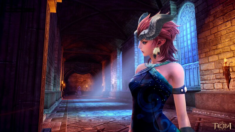 Female Character in Hallway — Blue
