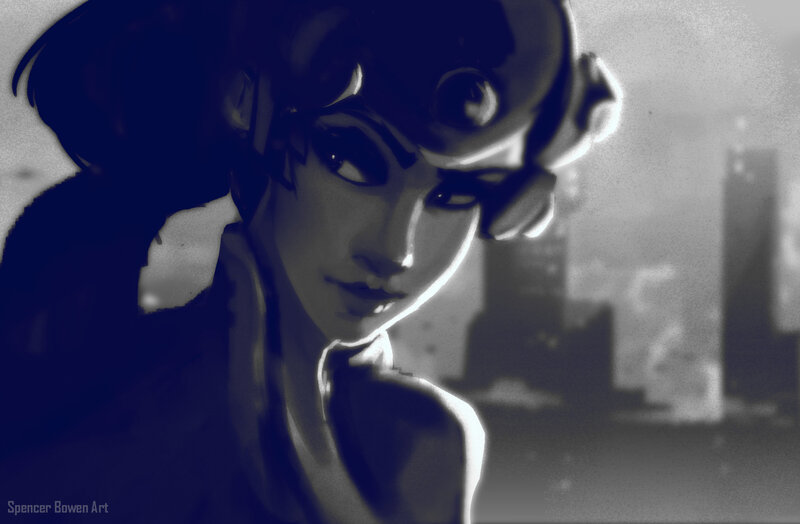 Female Character in Helmet — Black, Dramatic