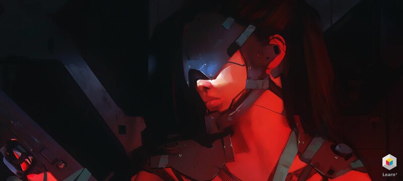 Female Character in Helmet — Red