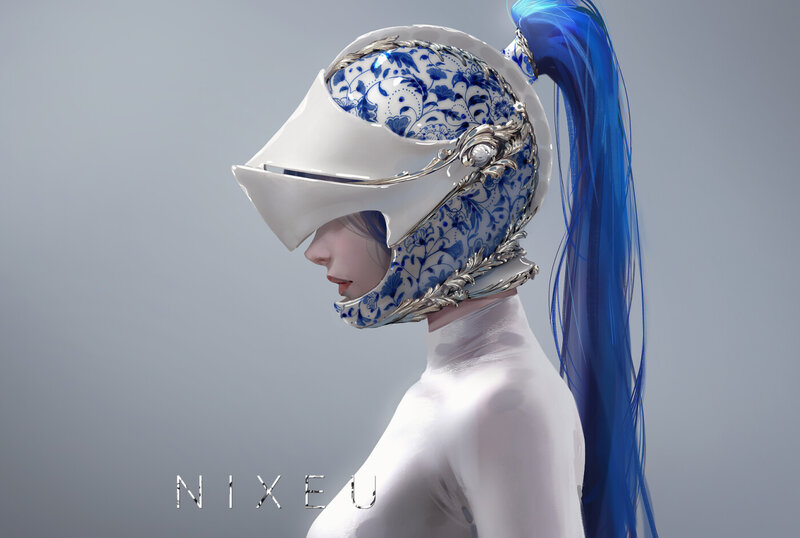 Female Character in Helmet — White