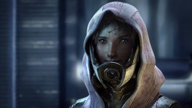female character in hooded armor