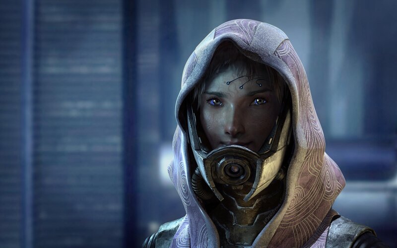 female character in hooded armor