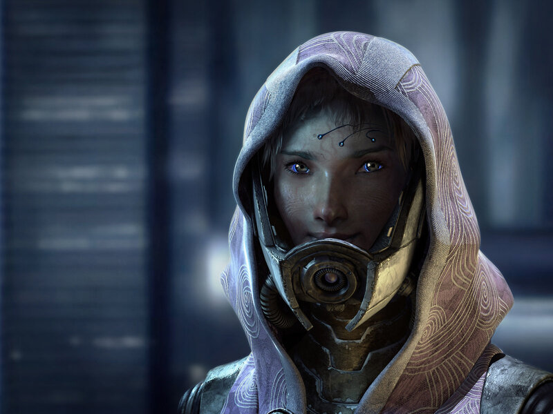 female character in hooded armor