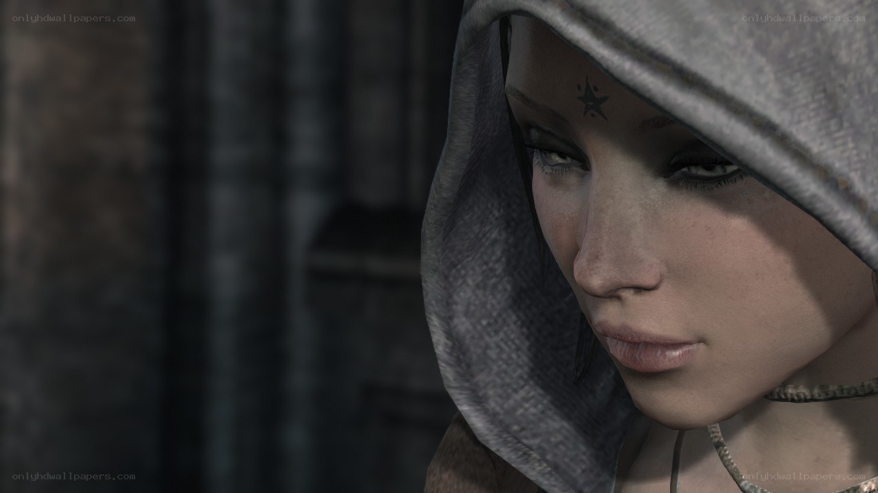 female character in hooded cloak
