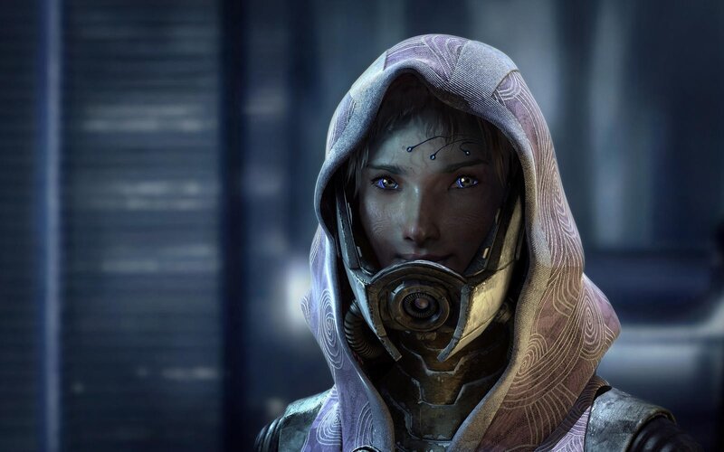 Female Character in Hooded Suit — Purple, Serious