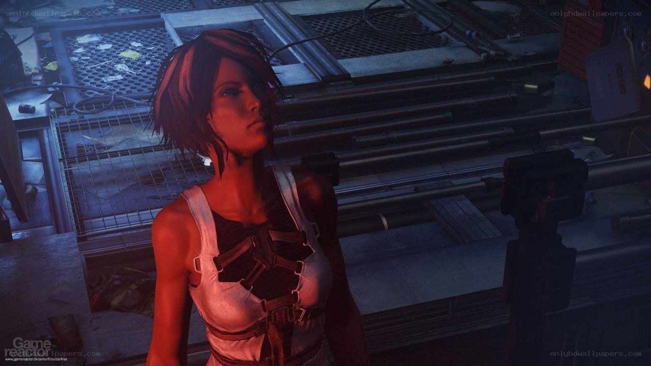 female character in industrial setting