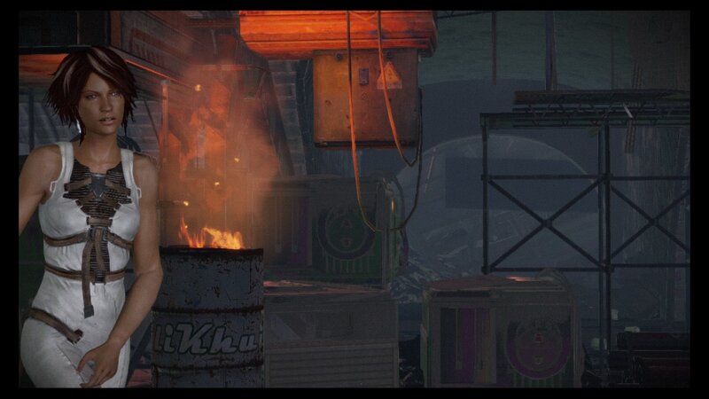female character in industrial setting