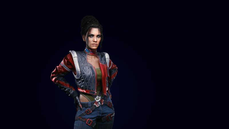 Female Character in Jacket — Black, Serious