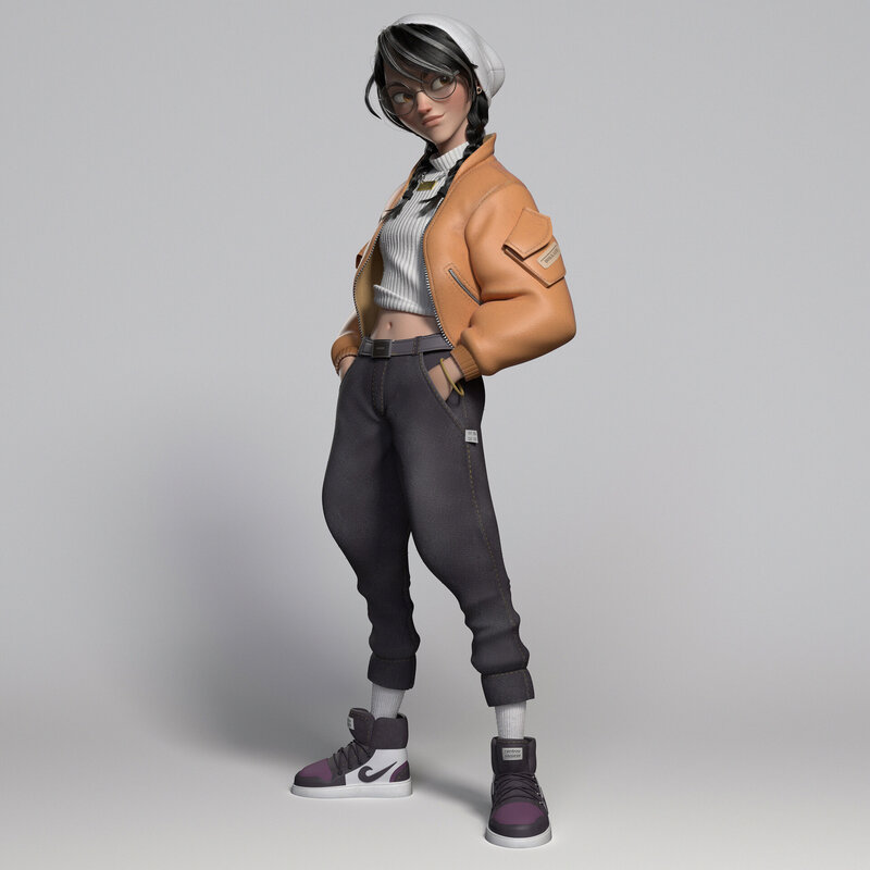 Female Character in Jacket — Gray, Neutral