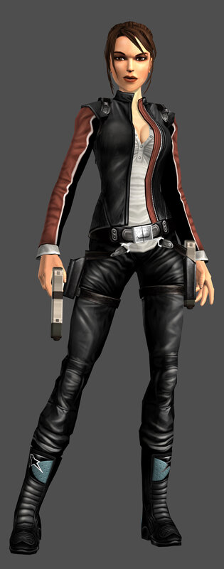 female character in leather outfit