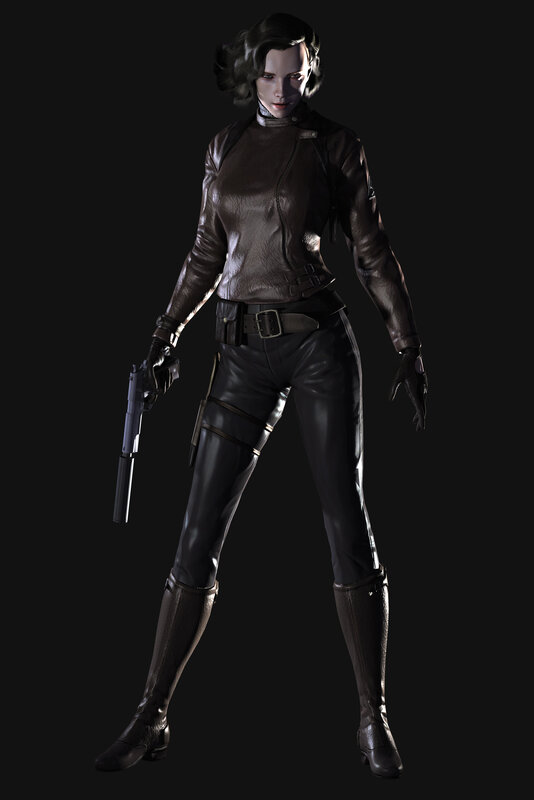 female character in leather outfit