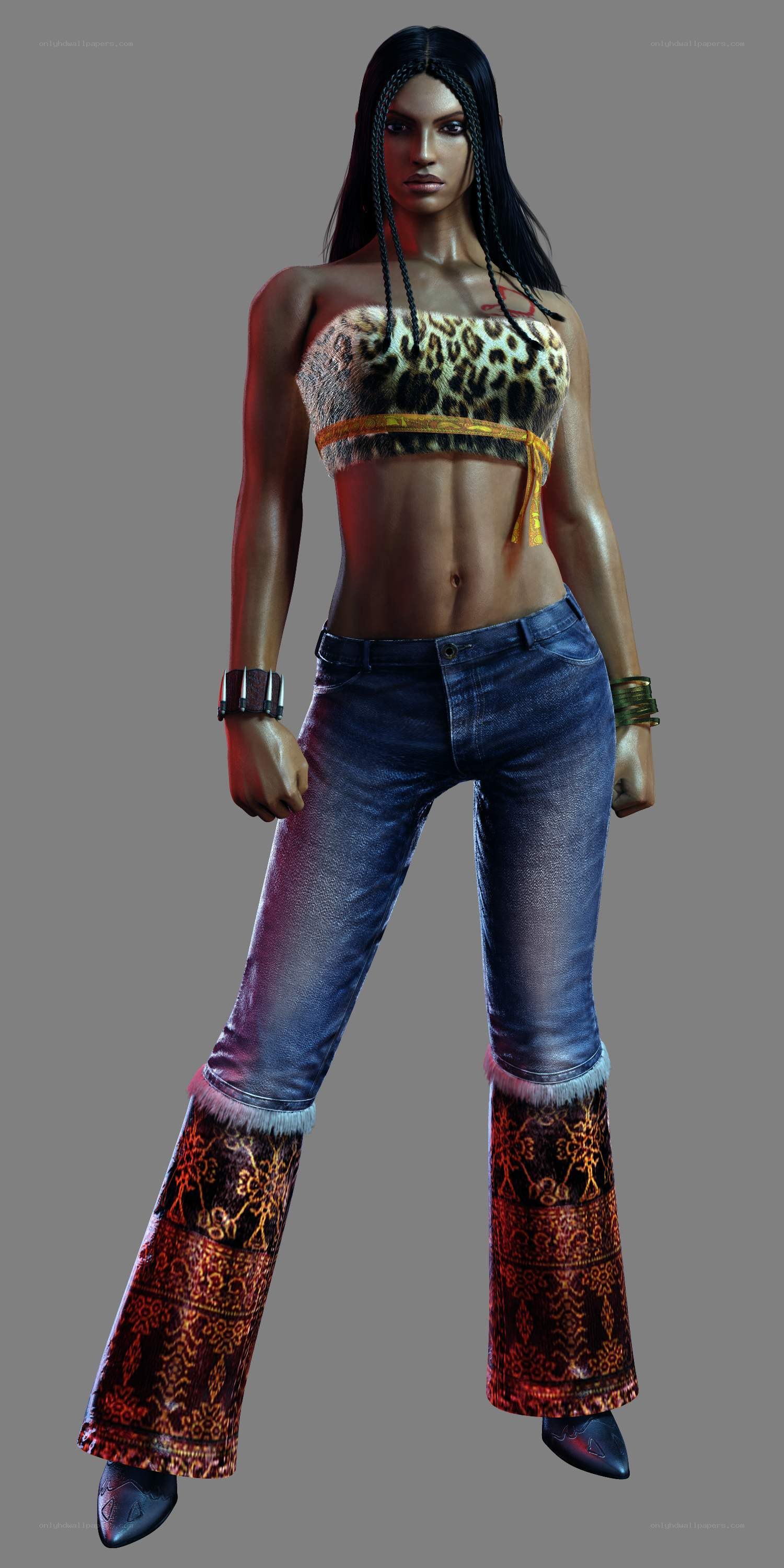 female character in leopard top