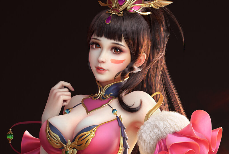 Female Character in Pink Armor — Dramatic