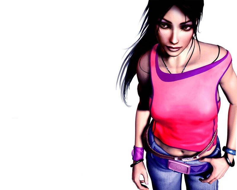 female character in pink top