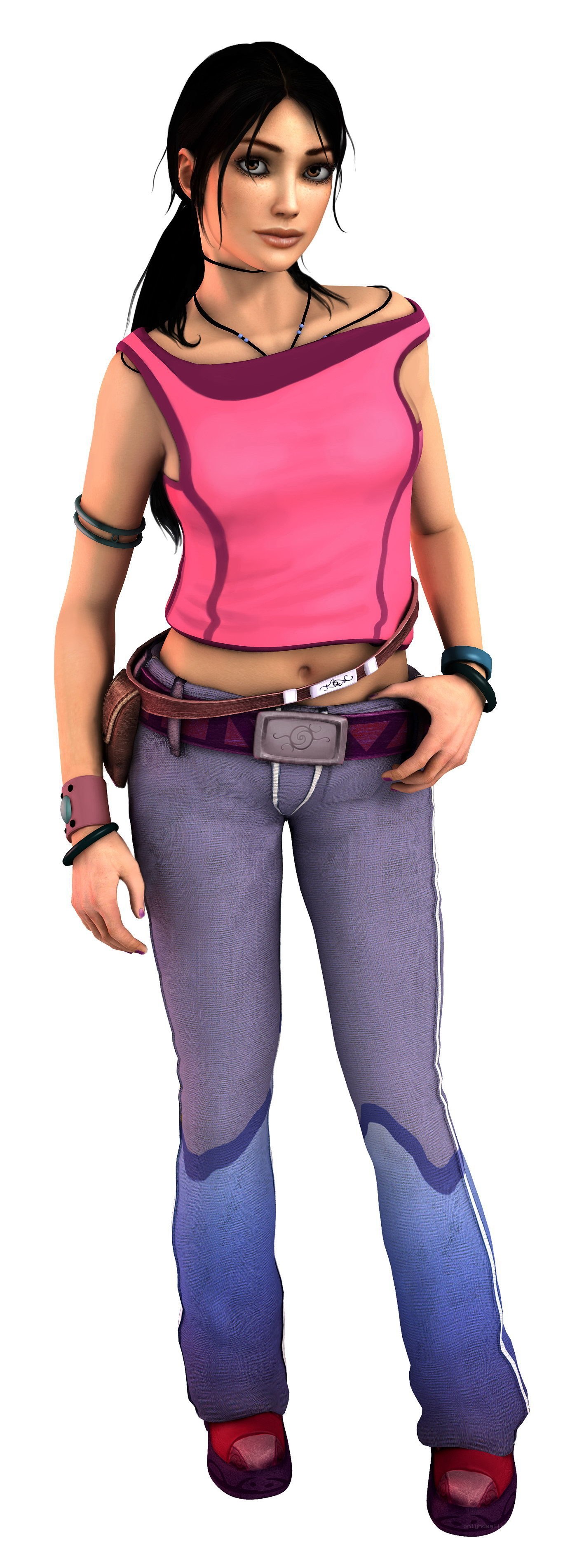female character in pink top