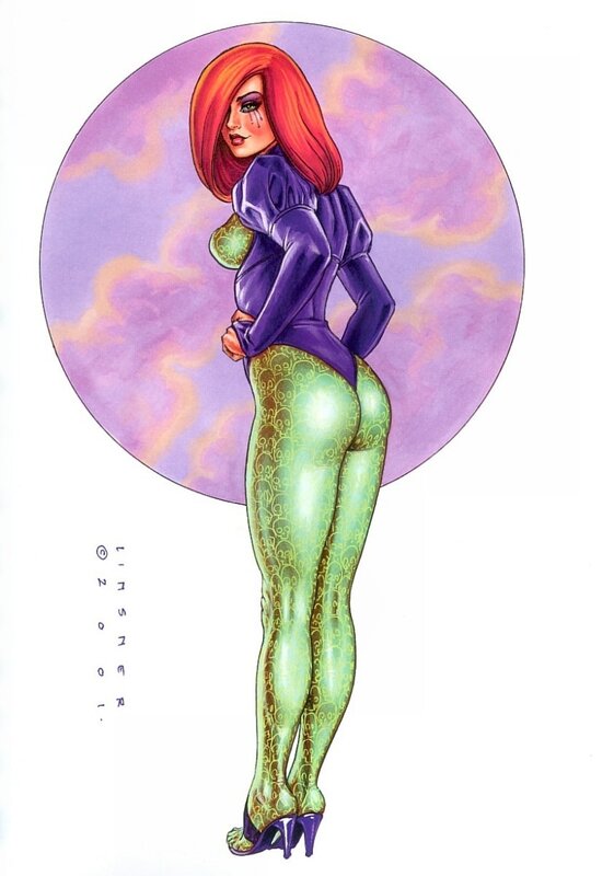 female character in purple and green