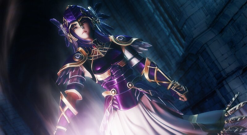 Female Character in Purple Armor — Dramatic, Night, Digital Art, Castle