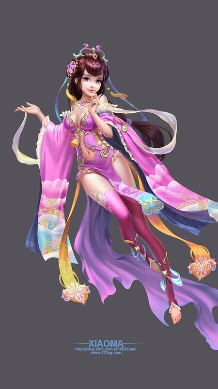 Female Character in Purple Dress — Graceful, Digital Art