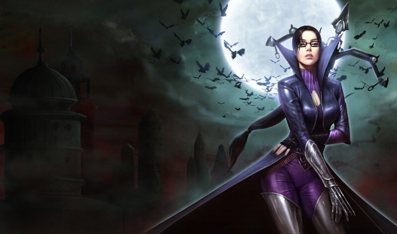 female character in purple outfit