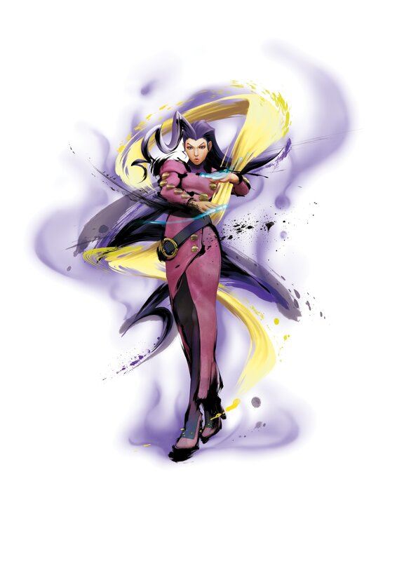 Female Character in Purple Outfit — Dynamic, Intense