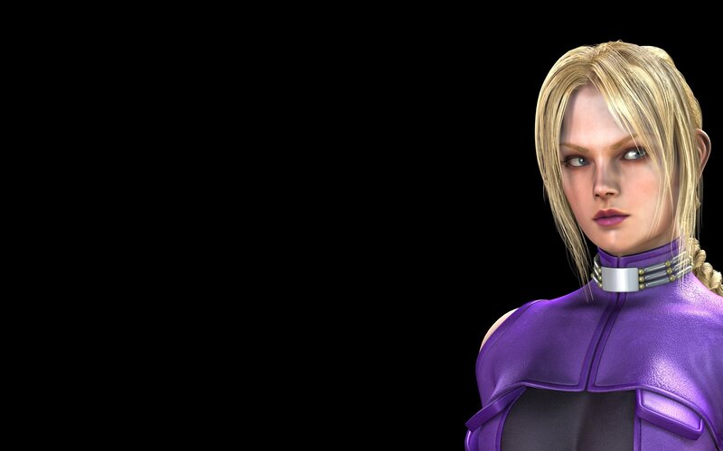 female character in purple suit