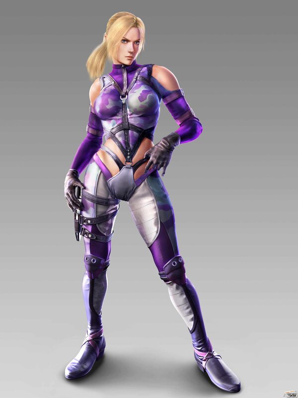 female character in purple suit