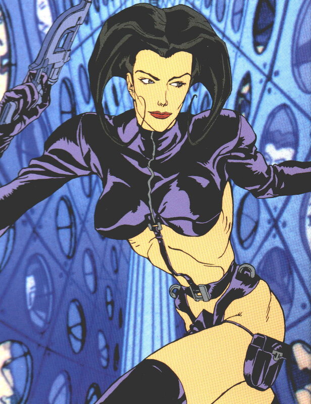 female character in purple suit