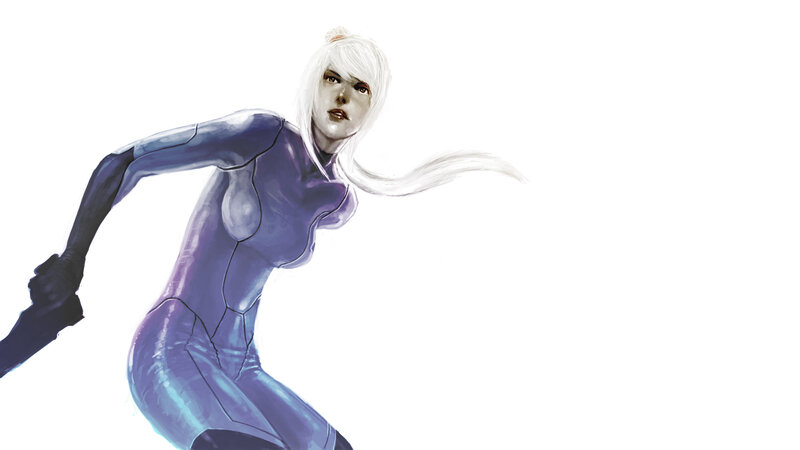 female character in purple suit