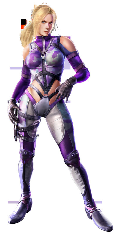 female character in purple suit