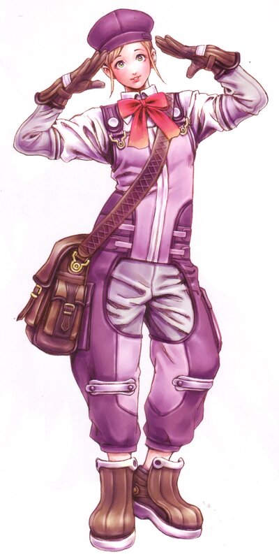 female character in purple uniform