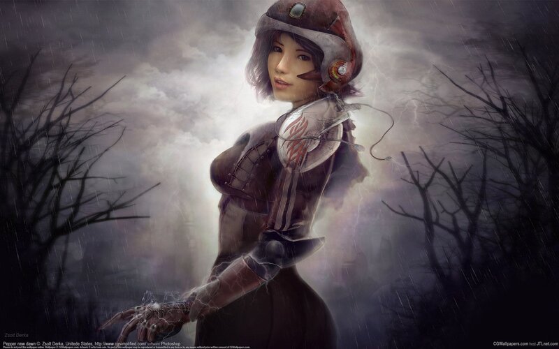 Female Character in Rain — Gray