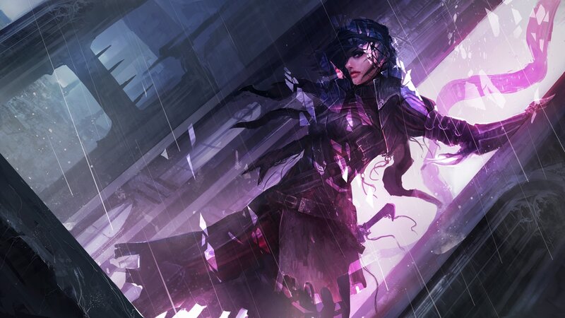 Female Character in Rain — Purple, Dramatic