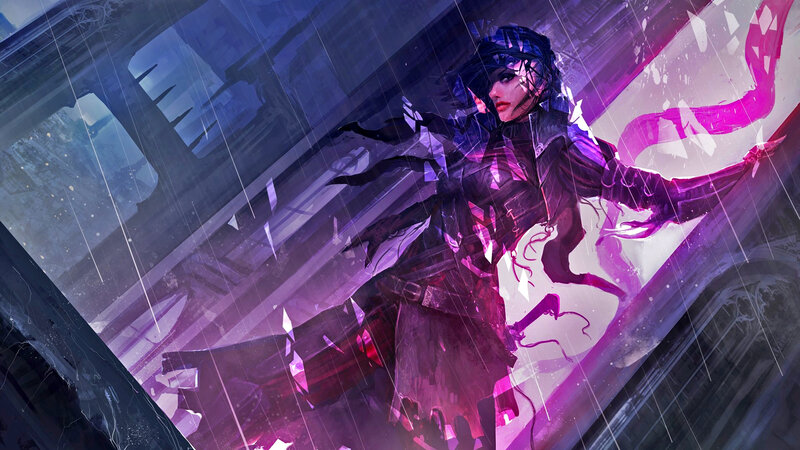 Female Character in Rain — Purple