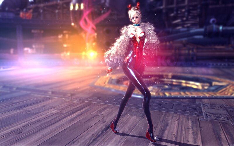 female character in red and black suit