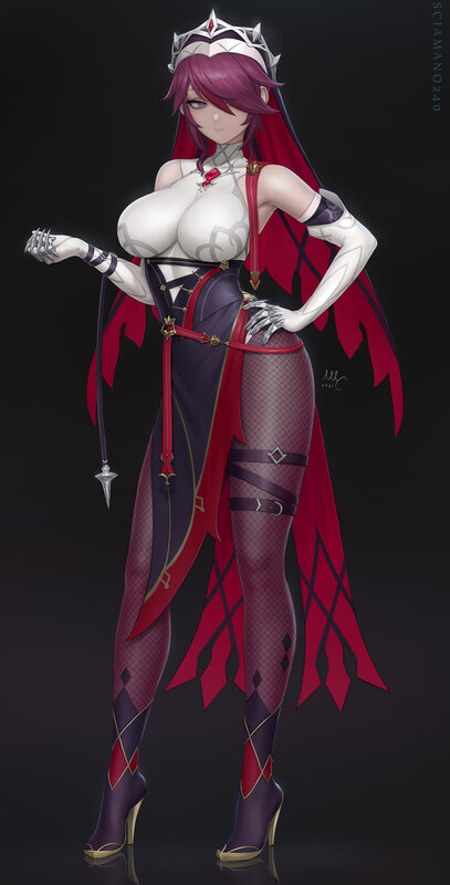 Female Character in Red and White — Dramatic