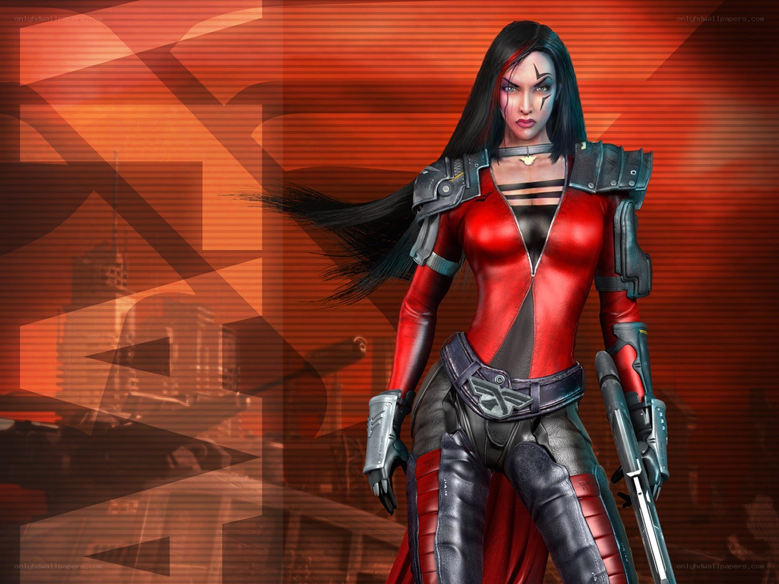 female character in red armor