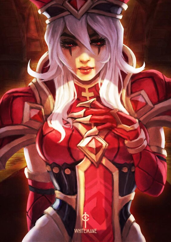 Female Character in Red Armor — Dramatic, Digital Art