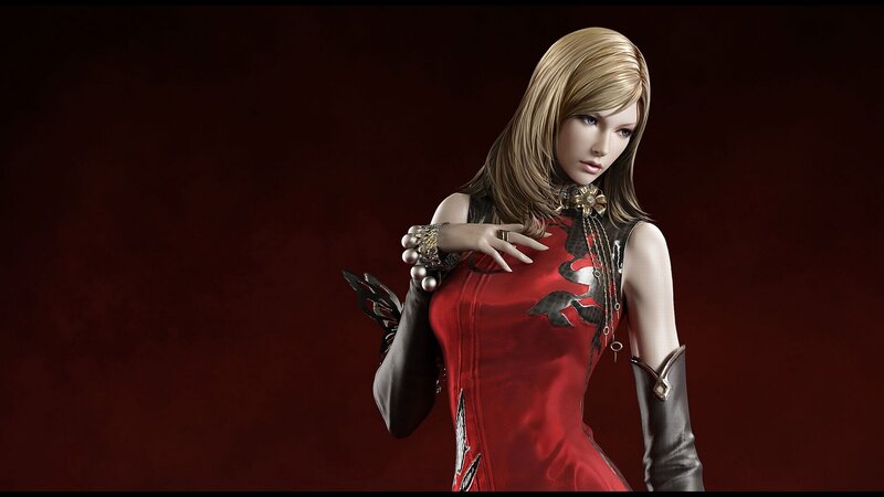 female character in red dress
