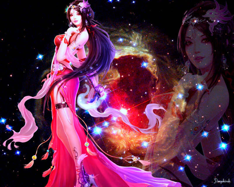 Female Character in Red Dress — Dramatic, Night, Digital Art