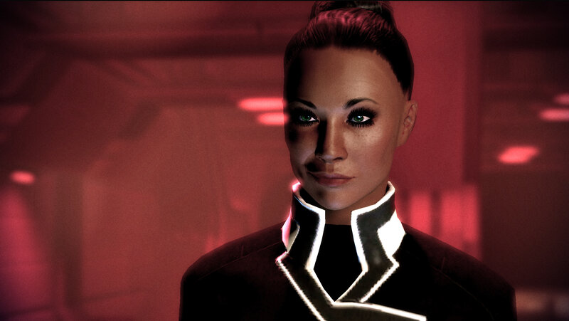 female character in red-lit room