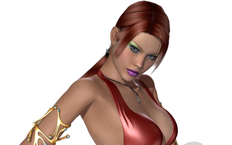 female character in red outfit
