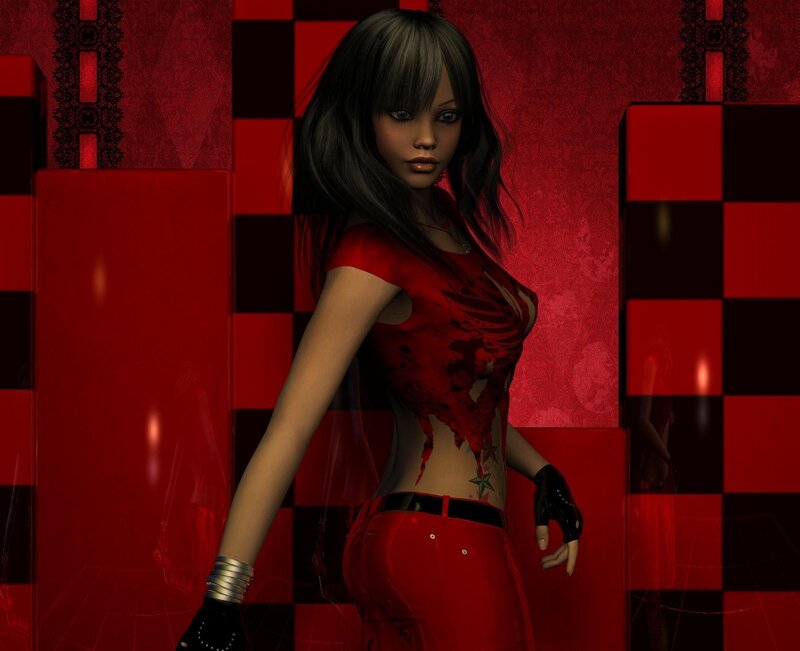Female Character in Red Outfit — Dark