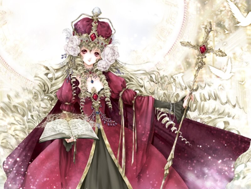 Female Character in Red Robe — Serene, Digital Art