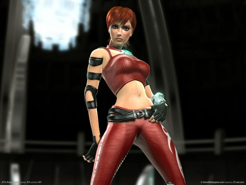 female character in red suit