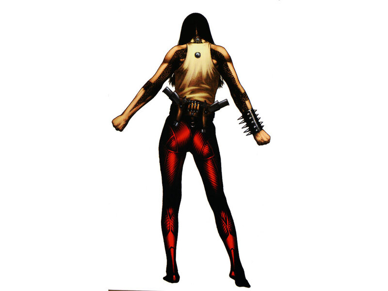 Female Character in Red Suit — Black, Confident