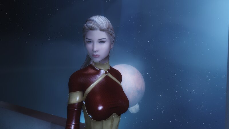 Female Character in Red Suit — Blue, Serene