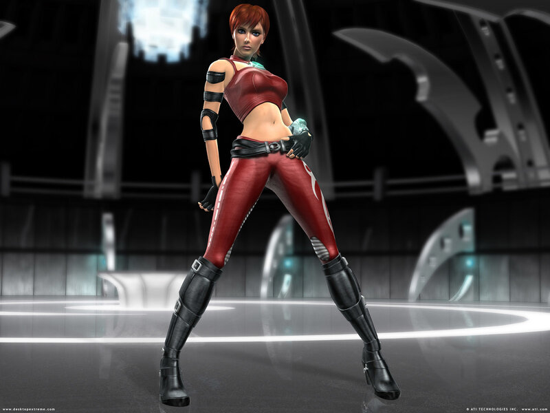 Female Character in Red Suit — Confident, 3d Render, Futuristic Setting, Black Boots